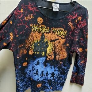Fright Night Halloween Trick or Treat ¾ sleeve shirt womens XL Studio Collection